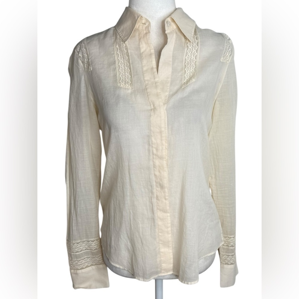 Theory Cream Notched Collar Button Down Shirt